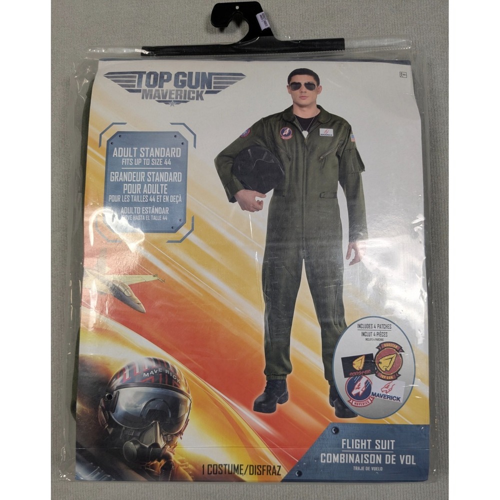 Top Gun Costume Mens One Size Maverick Flight Suit Halloween Cosplay New Patches